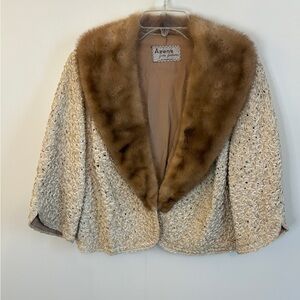 Vintage Women's Silk Ribbon and Fur-Trimmed (Mink) Jacket